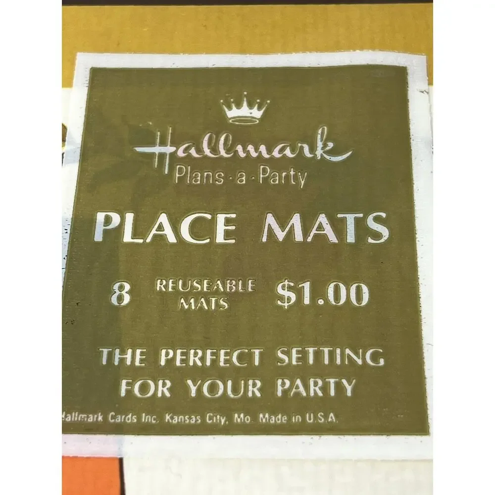VTG 70s Thanksgiving 8 reusable Placemats Hallmark Plans-a-Party Big Eye Girl